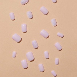 ANDGING Pink Press on Nails Short Square Nude Fake Nails with Glitter Design Glue on Nails for Women Girls Acrylic False Nails Stick on Nails Full Cover Manicure Art Press on Nail for Wedding B9