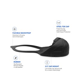 Oshatoes Low Profile All Black Safety Caps Slip-On Steel Toe Safety Overshoes with Natural Rubber Backstrap for Men & Women, Portable Impact Protection, Large, Men's Size 11-14, Women's Size 13-16