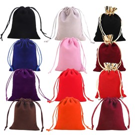 Lyivisk Pack of 24 Velvet Drawstring Bags 12 Colours Soft Pouches for Jewellery Rings Wedding Party Gift Packaging