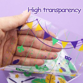 Mardi Gras Goodie Bags, 100 Pieces Masquerade Mask Pattern Clear Candy Cellophane Treat Bags with Gold Twist Ties, New Orleans MardiGras Happy Carnival Party Favors for Girls Women Gift Bags