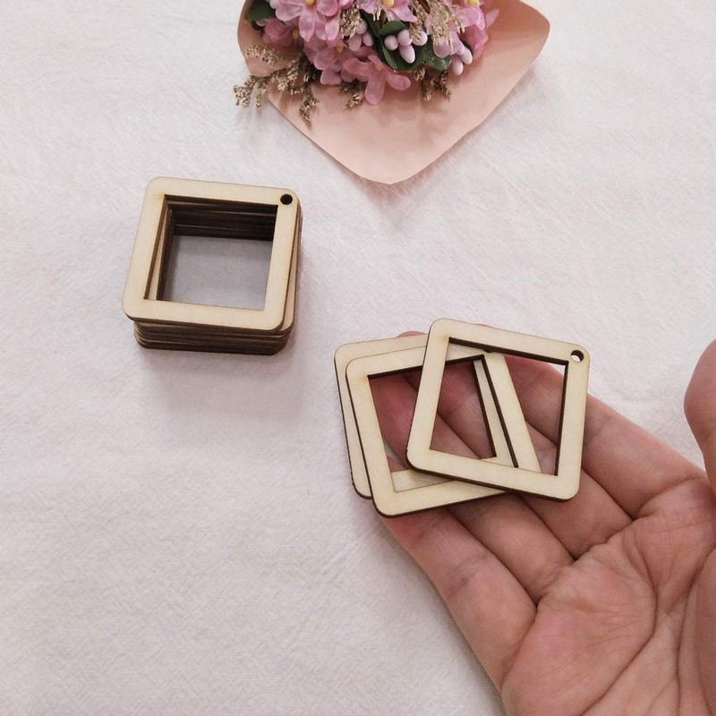 30PCS DIY Unfinished Wood Squared Diamond Hoop Earring Findings,Wood Findings