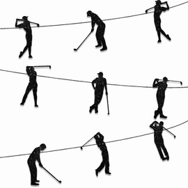 Y 9pcs Black Glitter Silhouette Banner for Play Golf Sport Theme Party Background Decorations Men Women Happy Birthday Party Decor Supplies