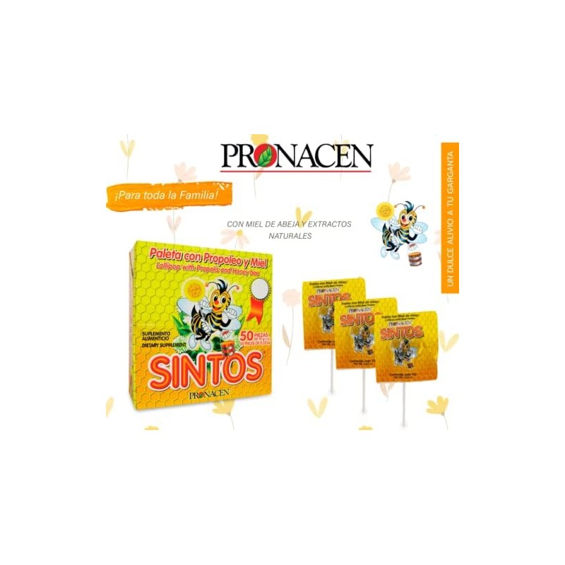 SINTOS Paletas Exhibidor 50 piezas con miel y extractos naturales