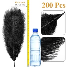 Tigeen 200 Pcs Ostrich Feathers Bulk, 12-14 Inch Large Natural Ostrich Feathers Plumes for Wedding Party Centerpieces DIY Crafts Vase Decorations (Black)