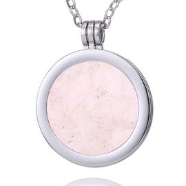 Morella women’s stainless steel necklace 70 cm, with a gemstone coin pendant/chakra disc 33 mm, Stainless Steel, Rose Quartz Coin Necklace