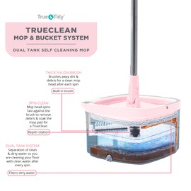 Square Spin Mop and Bucket Smart Floor Mop with Separate Compartments for Clean and Dirty Water, Self Cleaning with 2 Machine Washable Mop Pads, First Launch Limited Edition Rose