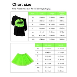 Blulu '80s Costume Accessory for Women Set, T-shirt Lip Print Adult Tutu Skirt Lace Headband Neon Earrings Necklace Leg Warmers Fishnet Gloves Bracelet, XS, Fluorescent green