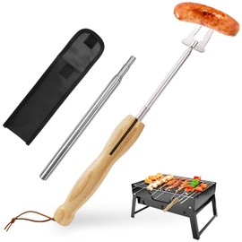 Sinirttou Barbecue Skewers Barbecue Fork Skewers Extendable Barbecue Skewers Campfire 2 Pieces Stainless Steel Extendable Wooden Handle with Telescopic Blow Tube Barbecue Fork Extendable 81 cm