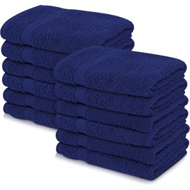 Wholesale Trade Dealz 12 X Face Cloth Flannels (30 x 30 cm-600GSM) 100% Egyptian Cotton Wash Cloths Quick Dry & Absorbent Towel Set for Gym,Spa,Golf (Blue, Cotton)
