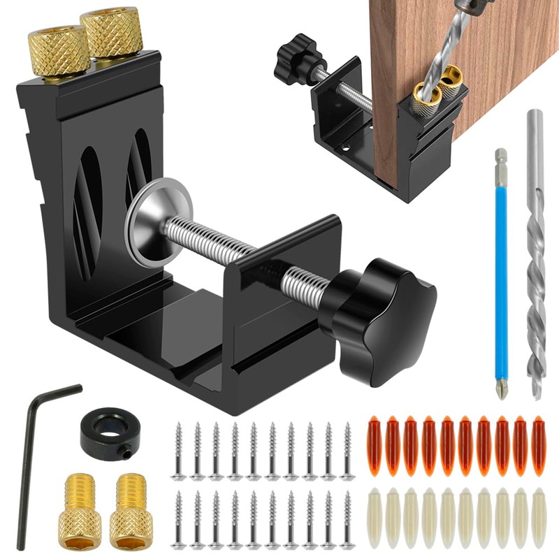 47Pcs Pocket Hole Jig Kit Metal Pocket Screw Jig Drill