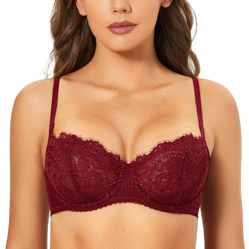 DOBREVA Women's Lace Balconette Bra Half Cup Non Padded Push