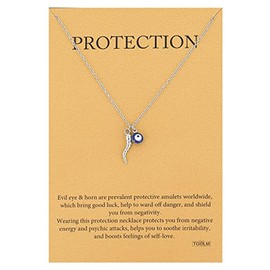 TGOLM Dainty Blue Evil Eye Charm Twisted Horn Pendant Necklace for Women's Spiritual Protection Jewelry White Gold Plated