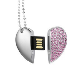 GARRULAX USB Flash Drive, 16GB/32GB/64GB/128GB USB 2.0 Heart Shaped Memory Stick with Date Memory, Pendrive Thumb Drives with Chain (Pink Heart, 64GB)
