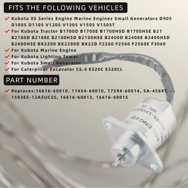 Fuel Shut Off Solenoid 17454-60010 1503ES-12A5UC5S 16616-60010 SA-4569-T Woodward for Kubota D905 D1005 D1105 V1205 V1305 V1505T Engines 12V