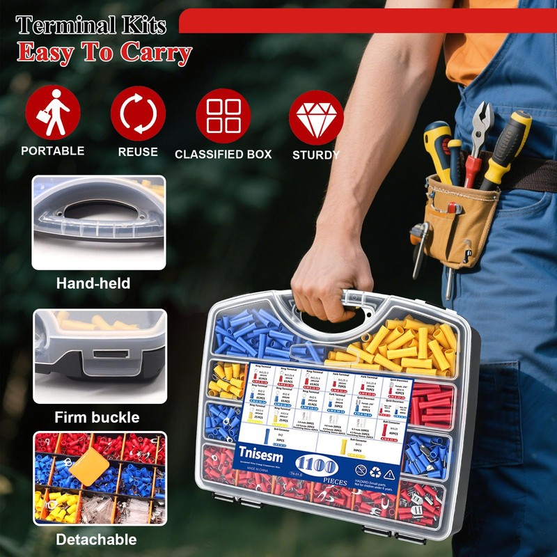 Tnisesm 1100pcs Wire Connectors - Insulated Electrical Wire Terminals with