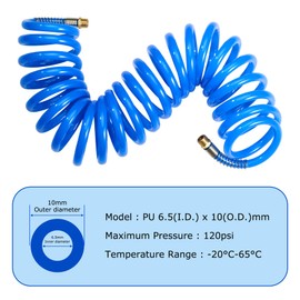 Professional Recoil Air Hose 1/4" ID x 20ft - Flexible Polyurethane Coil Hose with Rotating Swivel End, Durable Bend Restrictor for Air Compressors & Pneumatic Tools