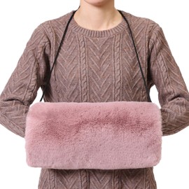 Rulala Fancy Faux Fur Hand Muffs for Women Winter Warm Arm and Hand Warmer with PU Leather Strap Include Pockets(Charleston Pink)