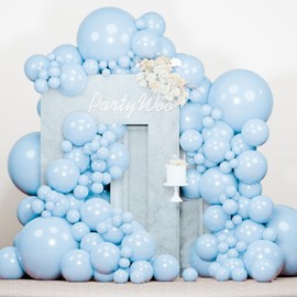 PartyWoo PartyWoo Baby Blue Balloons 138 pcs Blue Balloons Light Blue Balloons Different Sizes Pack of 18 12 10 5 Inch Pastel Blue Balloon Arch Kit Garland for Boy's Baby Shower Party Decorations Blue-Q13