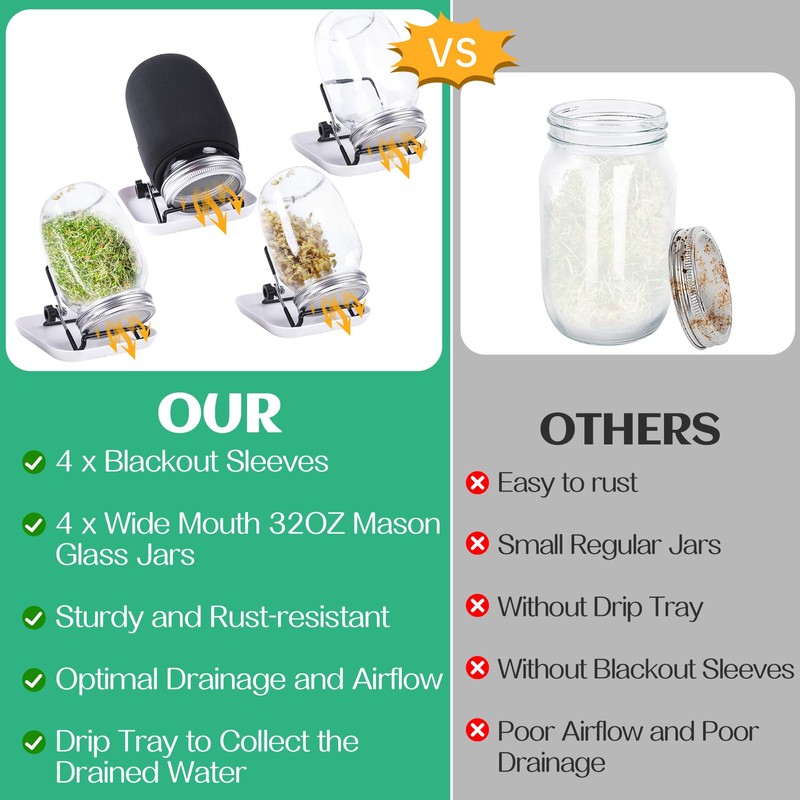 Kikerike Seed Sprouting Jar Kit with 4 Wide Mouth Mason