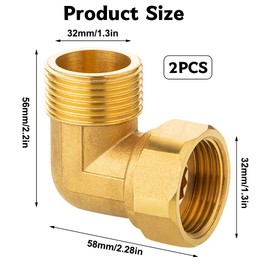 Pack of 2 Brass Movable Screw Connections, 1 Inch Brass Angle 90°, 1 Inch Male x 1 Inch Female Screw Connection Made of Brass, DN25 90 Degree Angle Fitting for Water Installations and Central Heating