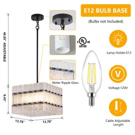 MEIXISUE Modern Black Crystal Chandelier for Dining Room,Contemporary Square Water Ripple Glass Chandelier 4 Lights for Kitchen Island Entryway UL Listed