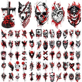 77 Sheets Trash Polka Temporary Tattoo for Women Men, 17 Sheets Half Arm Black Red Skull Wolf Cat Fake Tattoos, 60 Sheets Flower Owl Tiger Tiny for Adult Kids Body Tattoos Stickers Realistic