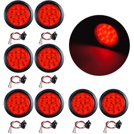8PCS 4" Inchs Round Trailer Lights, Super Bright Red 12 LED Brake Turn Signal Tail Lights with IP67 Waterproof Rubber Gaskets for Boat Trailer Truck RV, Red Light - Red Lens