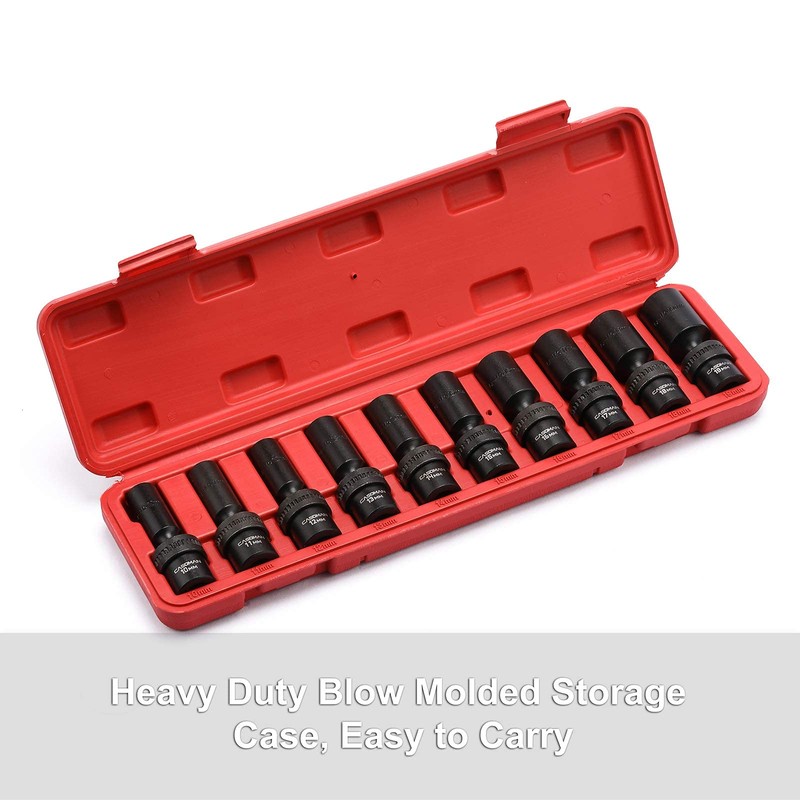 CASOMAN 10 PCS 3/8" Drive Deep Standard Universal Impact Socket