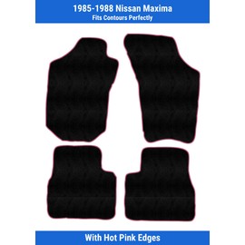 Hot Pink Edge Custom Fit Front & Rear Carpet Floor Mats, Black, Compatible with Nissan Maxima 1988 1987 1986 1985