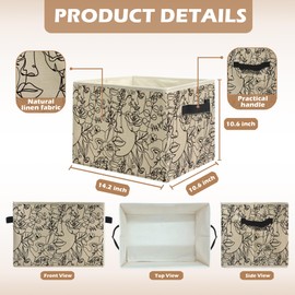 uinwk Abstract Boho Floral Woman Face Storage Bins, Minimalist Boho Neutral Botanical Collapsible Storage Box Laundry Basket with Handle for Home Bedroom Bathroom Office Clothes Toys Books