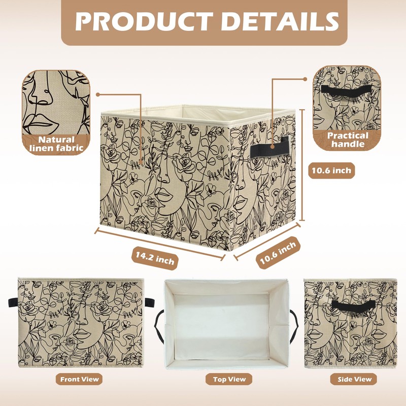 uinwk Abstract Boho Floral Woman Face Storage Bins, Minimalist Boho