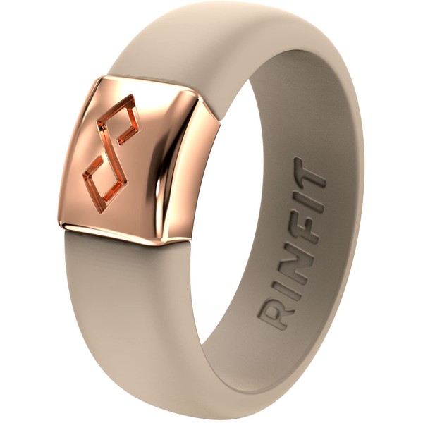 Rinfit Silicone Rings for Women - Silicone Wedding Bands Women - Infinity Ring with Metal Plate - Rubber Rings Women - MetalInfinity Collection - Nude & Rose Gold - Size 7