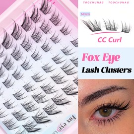Cat Eye Cluster Lashes Natural Individual Eyelashes 14mm Fox Eye Lash Clusters CC Curl Left Right Wispy Eyelash Clusters Russian False Lashes Individual Cluster by TOOCHUNAG
