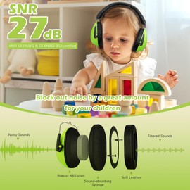 ProCase Ear Defenders Children, SNR 27dB Noise Cancelling Headphones for Kids Toddler, Kids Ear Defenders for Autism, Hearing Protection for Airplane Concert Fireworks -Green