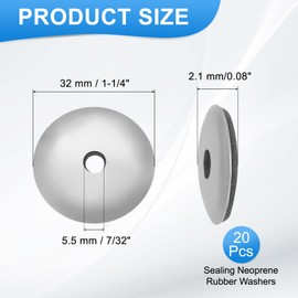 sourcing map Sealing Neoprene Rubber Washers, 7/32" ID x 1-1/4" OD EPDM Bonded Sealing Washers 304 Stainless Steel Rubber Backed Gasket for Screws Silver, Pack of 20 (#12)