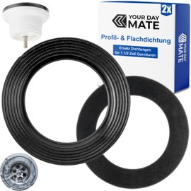 Profile Seal and Flat Seal Set, 2 Pieces, for 1 1/2 Inch Fittings, Rubber Seal Set, Kitchen Sink, Lip Seal, Valve Drain, Sink Drain Valve, Replacement Seal