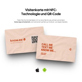 KNOW.EE NFC Business Card + QR Code | Share Your Digital Card with One Touch | iOS and Android | No App Required (Peach)
