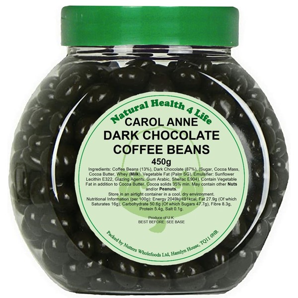 Natural Health 4 Life Carol Anne Confectionery Dark Chocolate Brazil Nuts (Brazils) 450 g in Recyclable Gift Jar (1 Jar)
