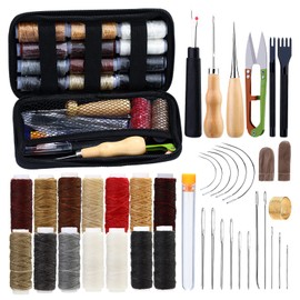 41 Piece Leather Sewing Set, Leather Tool Set, Leather Sewing Tool with 14 Colours Waxed Yarn, Leather Prong Punch, Sewing Awl, Leather Sewing Needles and Storage Bag