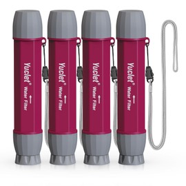 YWF01 Personal Filter Straw for Drinking Survival, Portable Water Purifier Filtration System Survival Gear and Supplies for Camping, Hiking, Travel, and Emergency Preparedness (Plum Red, Pack of 4)