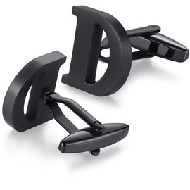 HONEY BEAR Mens Initial Alphabet Letter Cufflinks,Stainless Steel for Wedding Formal Business Gift (D-Black)