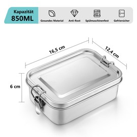 Onader Lunch Box with Compartments, Stainless Steel Lunch Box Bento Box for Children Adults, Lunch Box with Removable Divider for Picnic, School and On the go, Leak-proof and Dishwasher Safe - 850 ml
