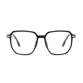 LJCZKA Square Blue Light Filter Glasses Women Men Oversized Metal Frame Blue Light Glasses Square Anti-fatigue Computer Glasses for Gaming, TV, black