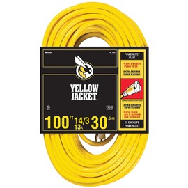 Southwire Yellow Jacket Heavy Duty Extension Cord - Outdoor Power for Tools & Equipment - Lighted End with SJTW Jacket & Three Prong Plug - 100 Foot