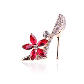 Crystal Shoes Brooch Pins Jewelry Gift for Women Lady, Gold Plated Cubic Austrian Crystal Fashion High-Heel Shoes Brooch Pins Jewelry Gift
