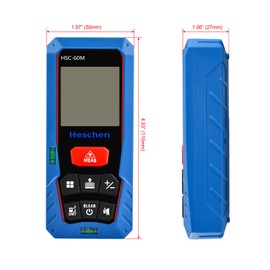 Heschen Laser Distance Meter, HSC-60M, 60m 196ft, with 2 Bubble Levels, Portable Laser Rangefinder Digital Distance Meter, for measuring Distance, Area, Volume