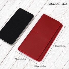 Multivalue Long Wallet Purse, Unisex Slim Long Wallet Thin Leather Wallet Bifold Credit Card Clutch with Snap Closure Coin Pocket for Woman Men（Red）