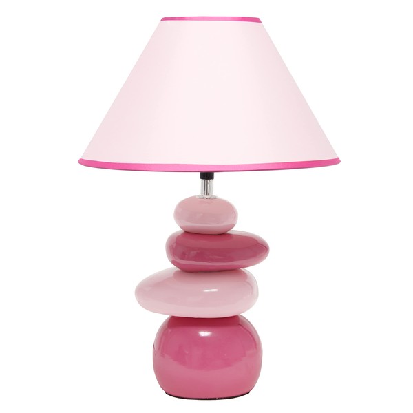 Simple Designs LT3051-PNK 17.55" Shades of Pink Ceramic Stacked Stone Standard Table Lamp with Fabric Shade for Home Décor, Nightstand, End Table, Bedroom, Living Room, Office, Foyer, Pink