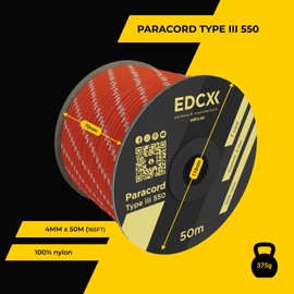 EDCX 4mm Nylon Paracord 550 50m (165 feet) - Type III, 100% Nylon Rope, 7 Strand Rope, 4mm Nylon Rope in Solid Colors (Reflective Sofit Orange, 50 m)