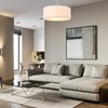 Modern 3-Light White Drum Pendant Light Fixture, 16''Nickel Fabric Shade,